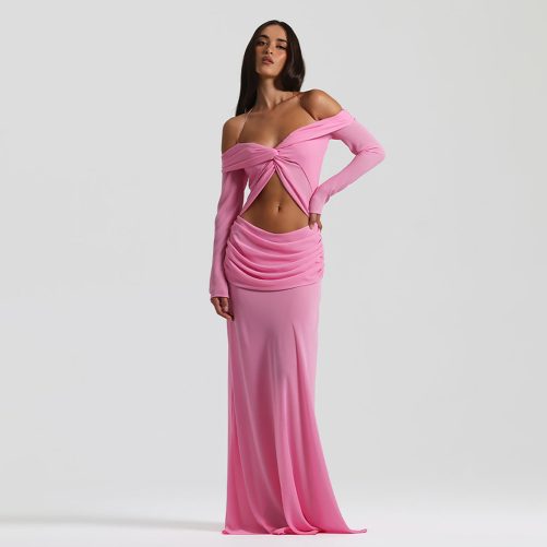Twisted Chiffon Off Shoulder Maxi Dress in Dresses