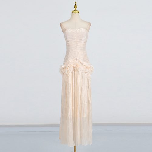 Off Neck Bandeau Slim Fit Slimming Three Dimensional Floral Hip Bandage Dress in Dresses