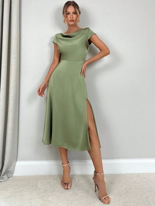 Elegant Split Satin Long Dress in Dresses