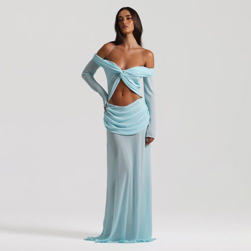 Twisted Chiffon Off Shoulder Maxi Dress in Dresses