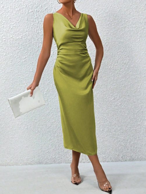 Pleated Sexy Satin Dress in Dresses
