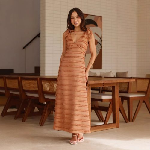 French Retro Elegant V Neck Texture Dress in Dresses