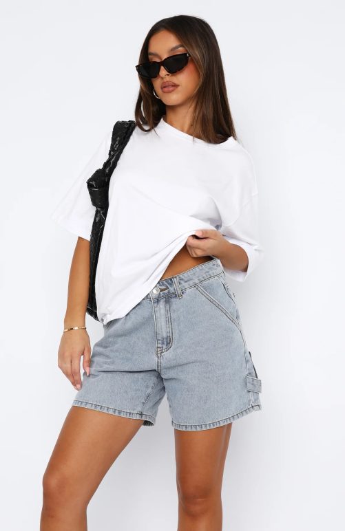 Street Hipster Washed Denim Straight Leg Shorts in Shorts