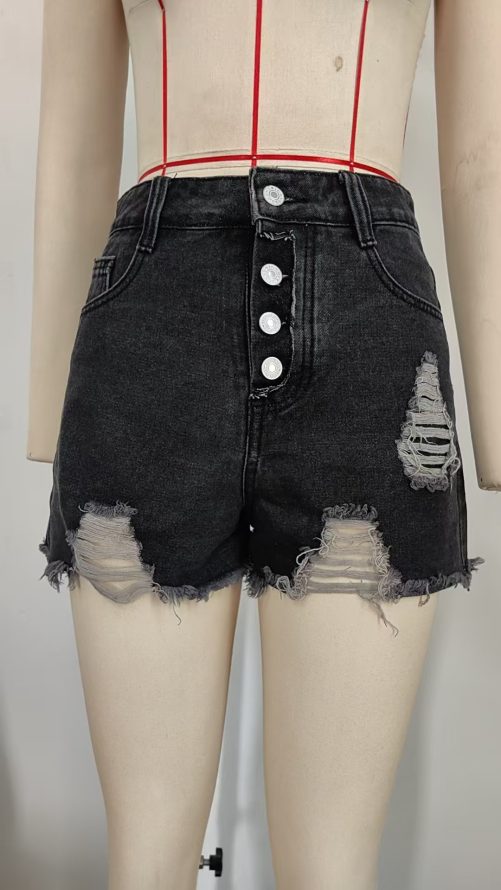 Slimming One Breasted Denim With Hole Shorts in Shorts