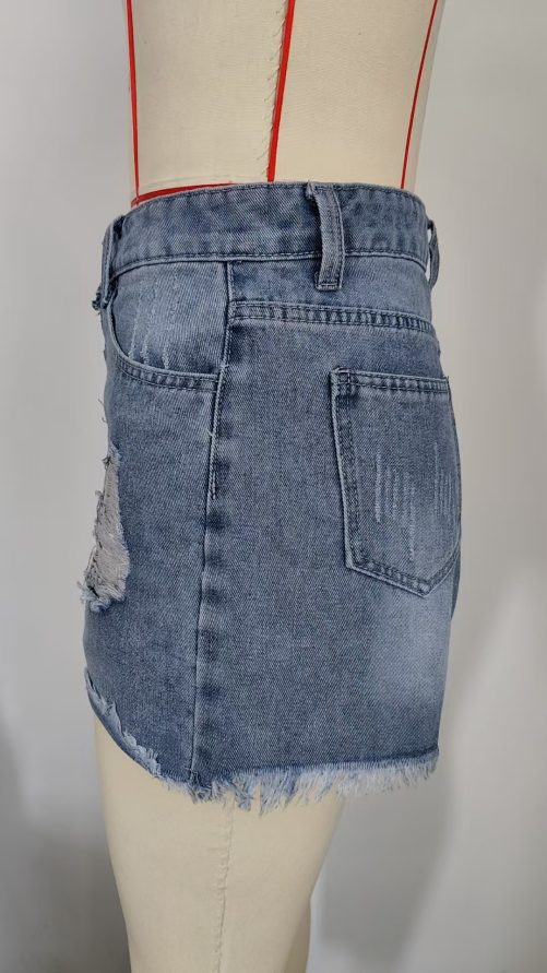 Slimming One Breasted Denim With Hole Shorts in Shorts