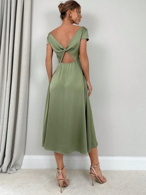 Elegant Split Satin Long Dress in Dresses