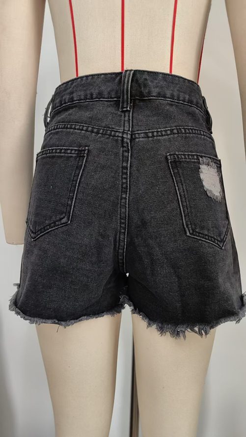 Slimming One Breasted Denim With Hole Shorts in Shorts