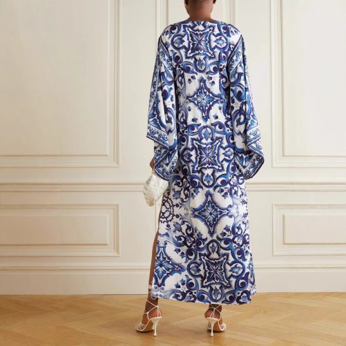 Blue White Porcelain Printed Loose Dress in Dresses