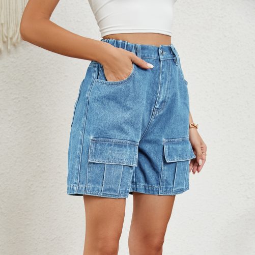 Washed Elastic Waist Denim Shorts in Shorts