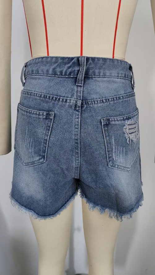 Slimming One Breasted Denim With Hole Shorts in Shorts