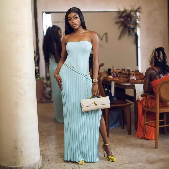 Tube Top Split Long Wool Dress in Dresses