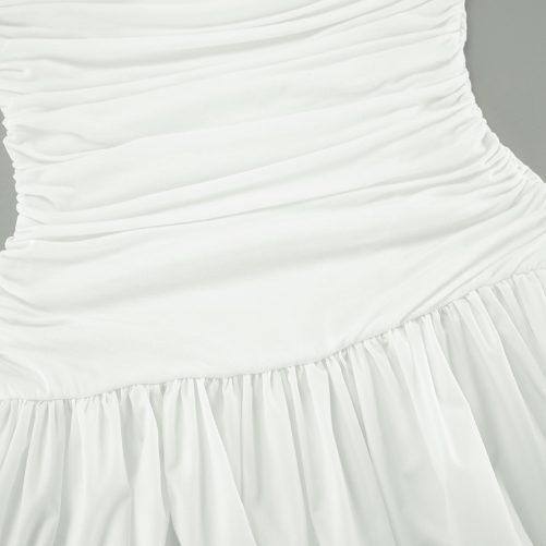 White Elegant Off The Shoulder Strap Slim Tube Top Low Waist Slimming Dress in Dresses