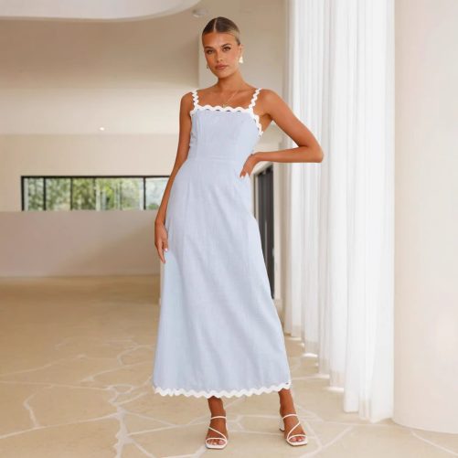 Slim Fit Slimming Lace Sling Maxi Dress in Dresses