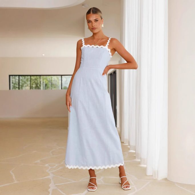 Slim Fit Slimming Lace Sling Maxi Dress in Dresses
