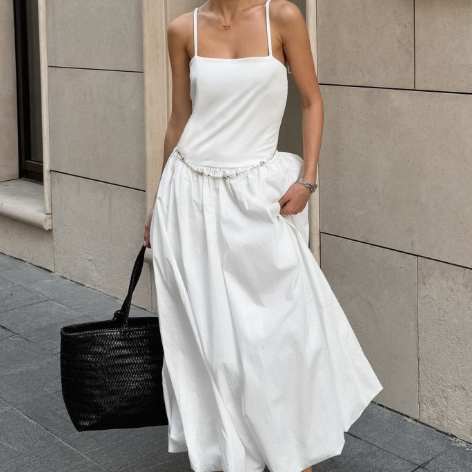 Strap Backless White Dress in Dresses