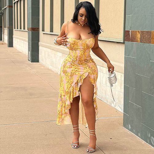 Sleeveless Split Ruffled Sexy Dress in Dresses