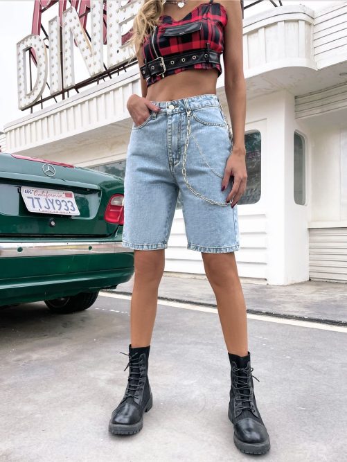 High Waist Slimming Loose Chain Straight Shorts in Shorts
