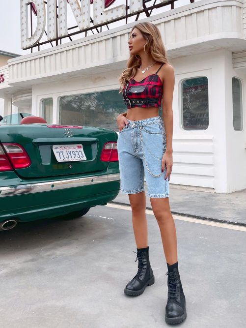 High Waist Slimming Loose Chain Straight Shorts in Shorts