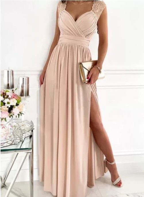 Sleeveless Backless Wide Hem Split Dress in Dresses