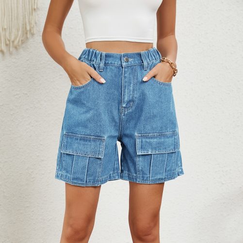 Washed Elastic Waist Denim Shorts in Shorts