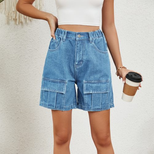 Washed Elastic Waist Denim Shorts in Shorts