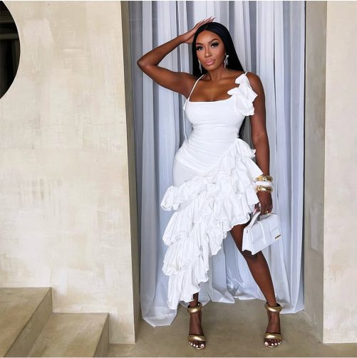 Irregular Asymmetric Ruffled Sexy Dress in Dresses