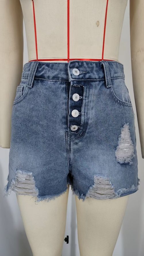 Slimming One Breasted Denim With Hole Shorts in Shorts