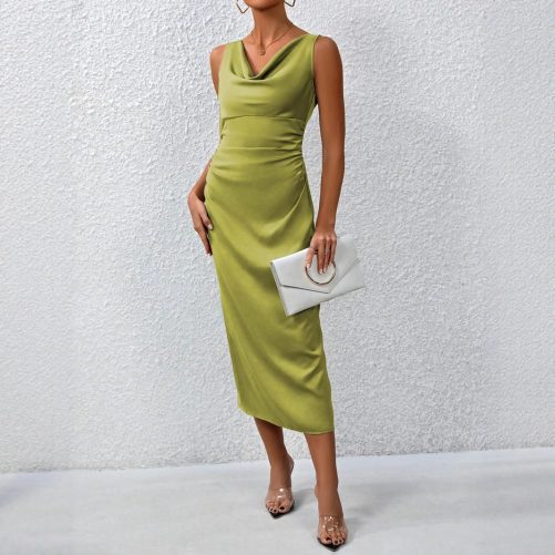 Pleated Sexy Satin Dress in Dresses