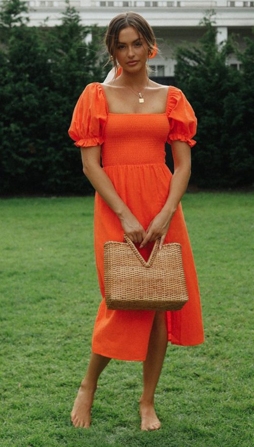 Puff Sleeve Split Maxi Dress in Dresses