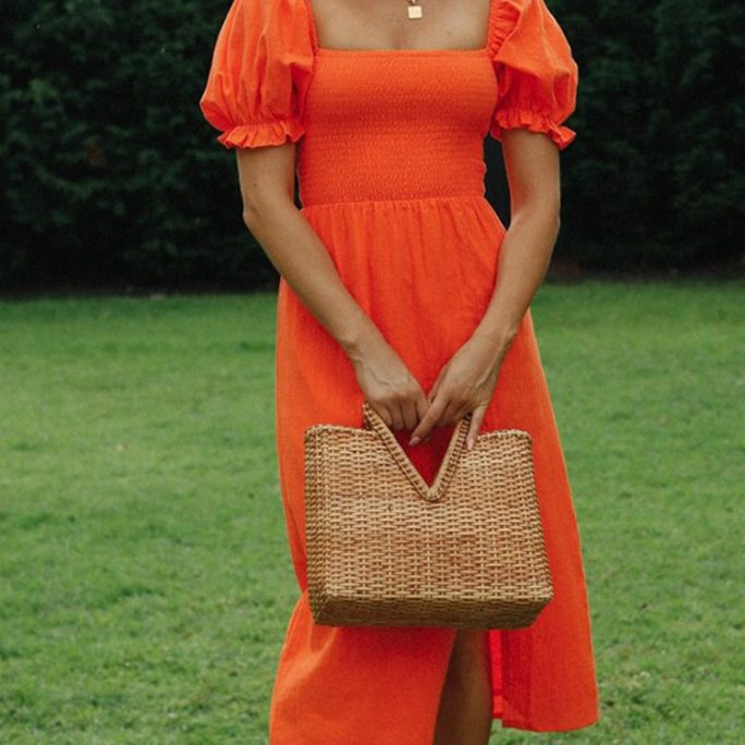 Puff Sleeve Split Maxi Dress in Dresses