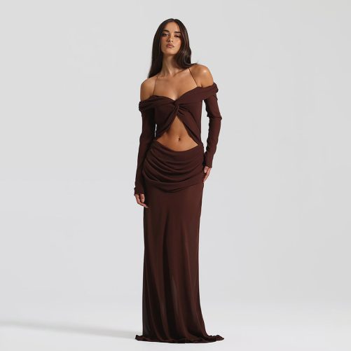 Twisted Chiffon Off Shoulder Maxi Dress in Dresses