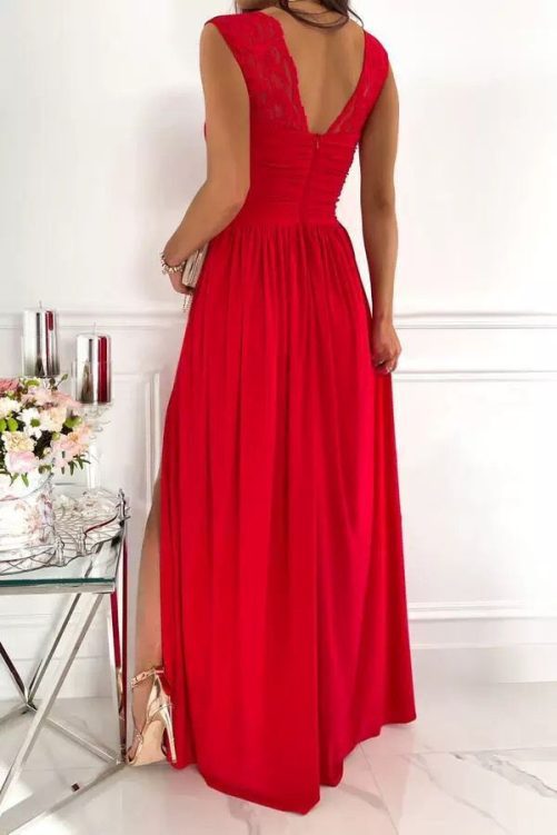 Sleeveless Backless Wide Hem Split Dress in Dresses