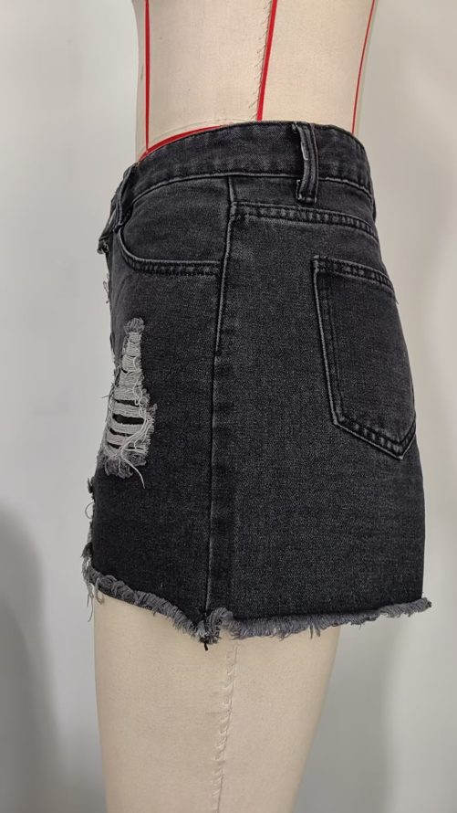 Slimming One Breasted Denim With Hole Shorts in Shorts