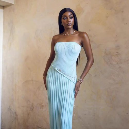 Tube Top Split Long Wool Dress in Dresses