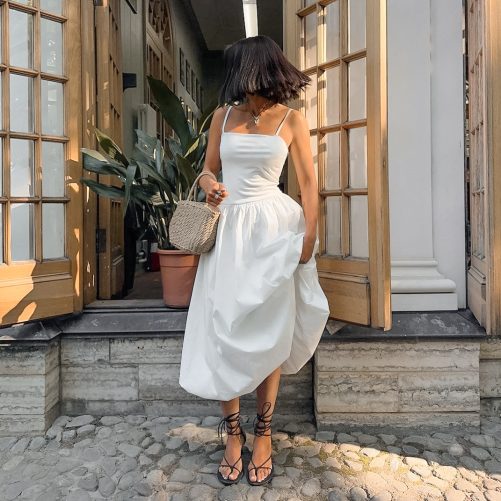 Strap Backless White Dress in Dresses