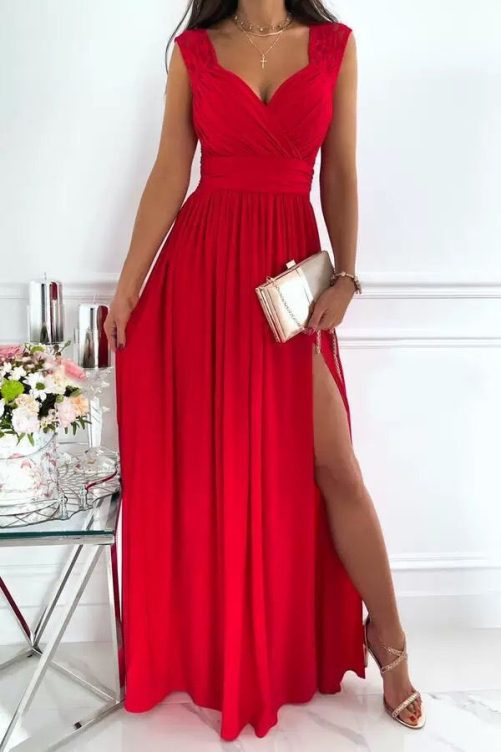 Sleeveless Backless Wide Hem Split Dress in Dresses
