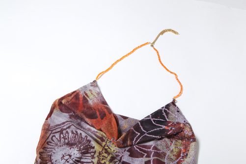Printed Sexy Bead Necklace Halter Backless Split Dress in Dresses
