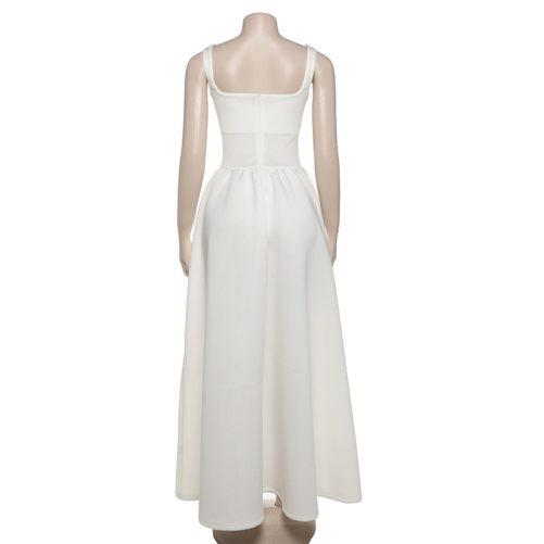 French Square Collar Slim Fit Backless Wide Hem Dress in Dresses