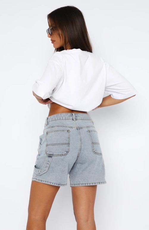 Street Hipster Washed Denim Straight Leg Shorts in Shorts