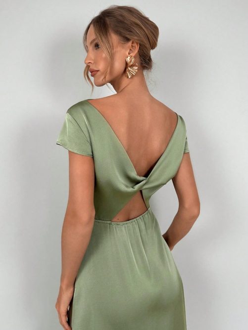 Elegant Split Satin Long Dress in Dresses