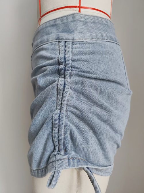 Washed High Waist Pleated Drawstring Sexy Slimming Denim Shorts in Shorts