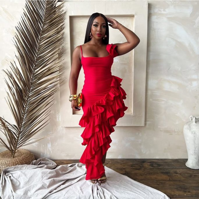 Irregular Asymmetric Ruffled Sexy Dress in Dresses