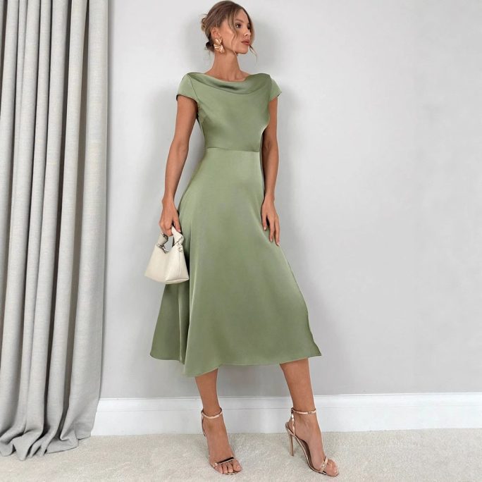 Elegant Split Satin Long Dress in Dresses