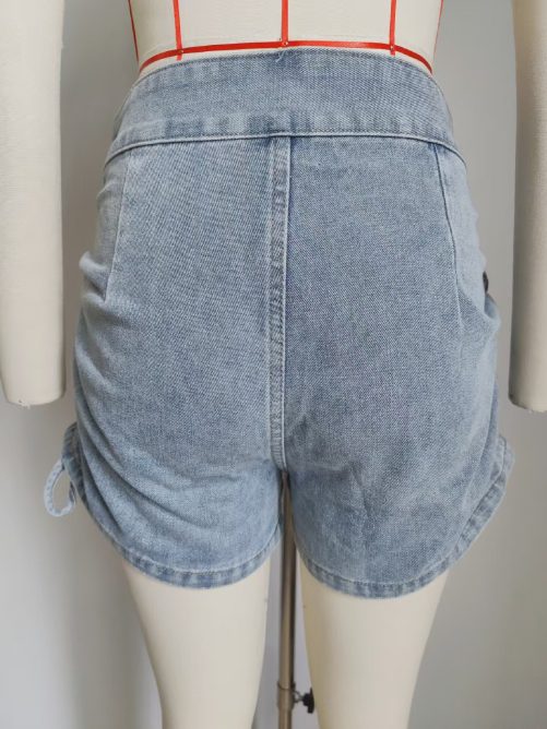 Washed High Waist Pleated Drawstring Sexy Slimming Denim Shorts in Shorts