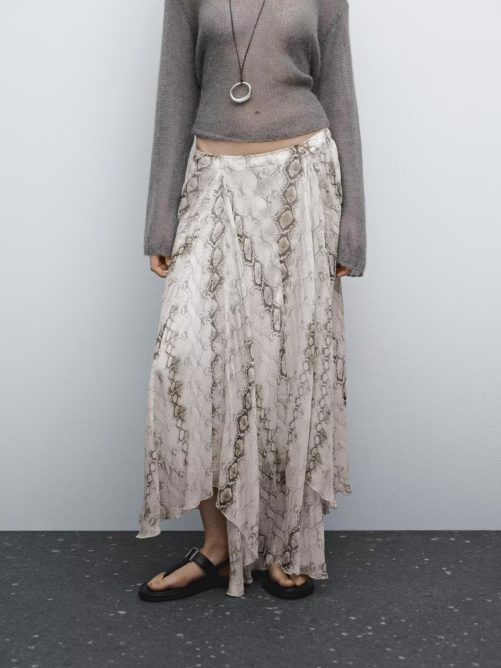 Snake Print Wide Swing Midi Skirt in Skirts