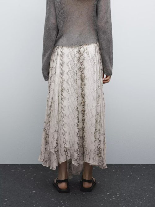 Snake Print Wide Swing Midi Skirt in Skirts