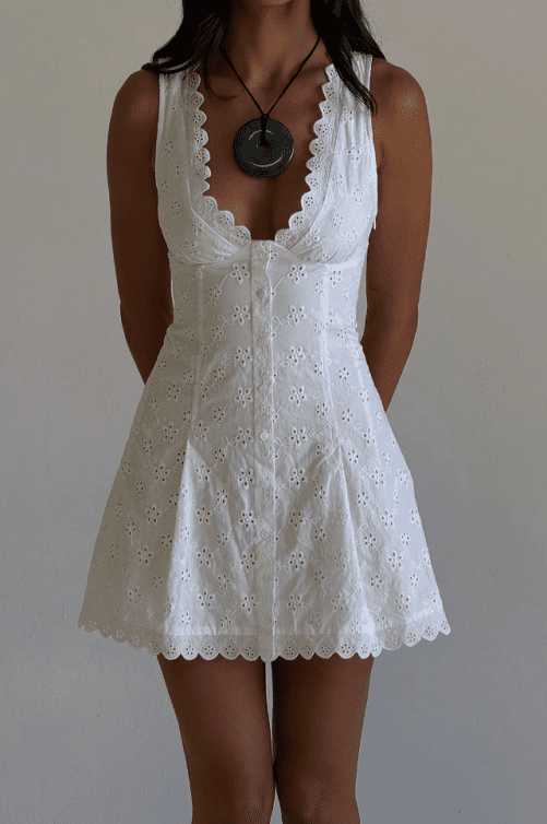 Sexy V Neck Lace Embroidered Dress in Dresses
