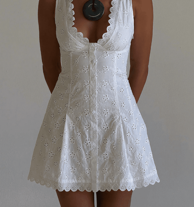 Sexy V Neck Lace Embroidered Dress in Dresses