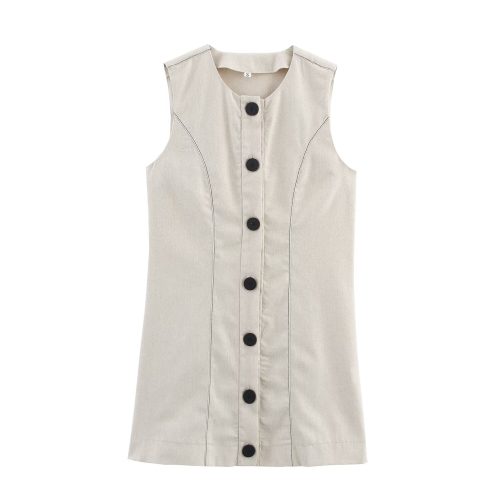 Single Breasted Linen Blended Mini Dress in Dresses