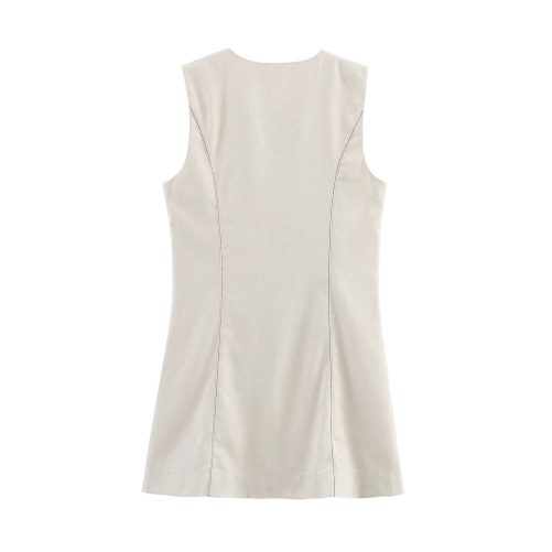 Single Breasted Linen Blended Mini Dress in Dresses